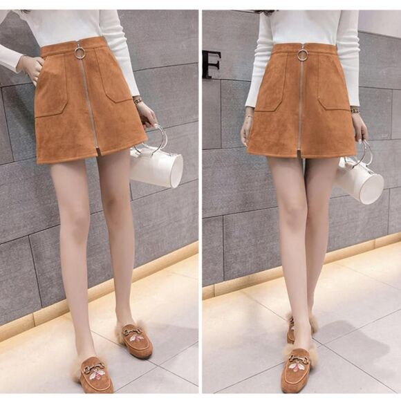 Orange Brown Faux Suede Skirt - Picture 3 of 5